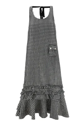 Crinkled Check Long Dress