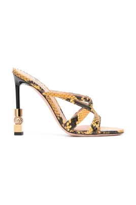 Gula Snakeskin Print Lädermulor