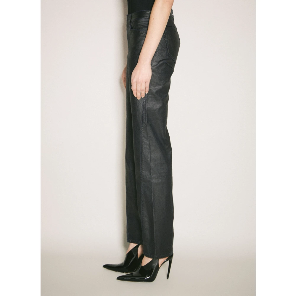 Mugler Gewaxte Katoenen Straight Leg Broek Black Dames