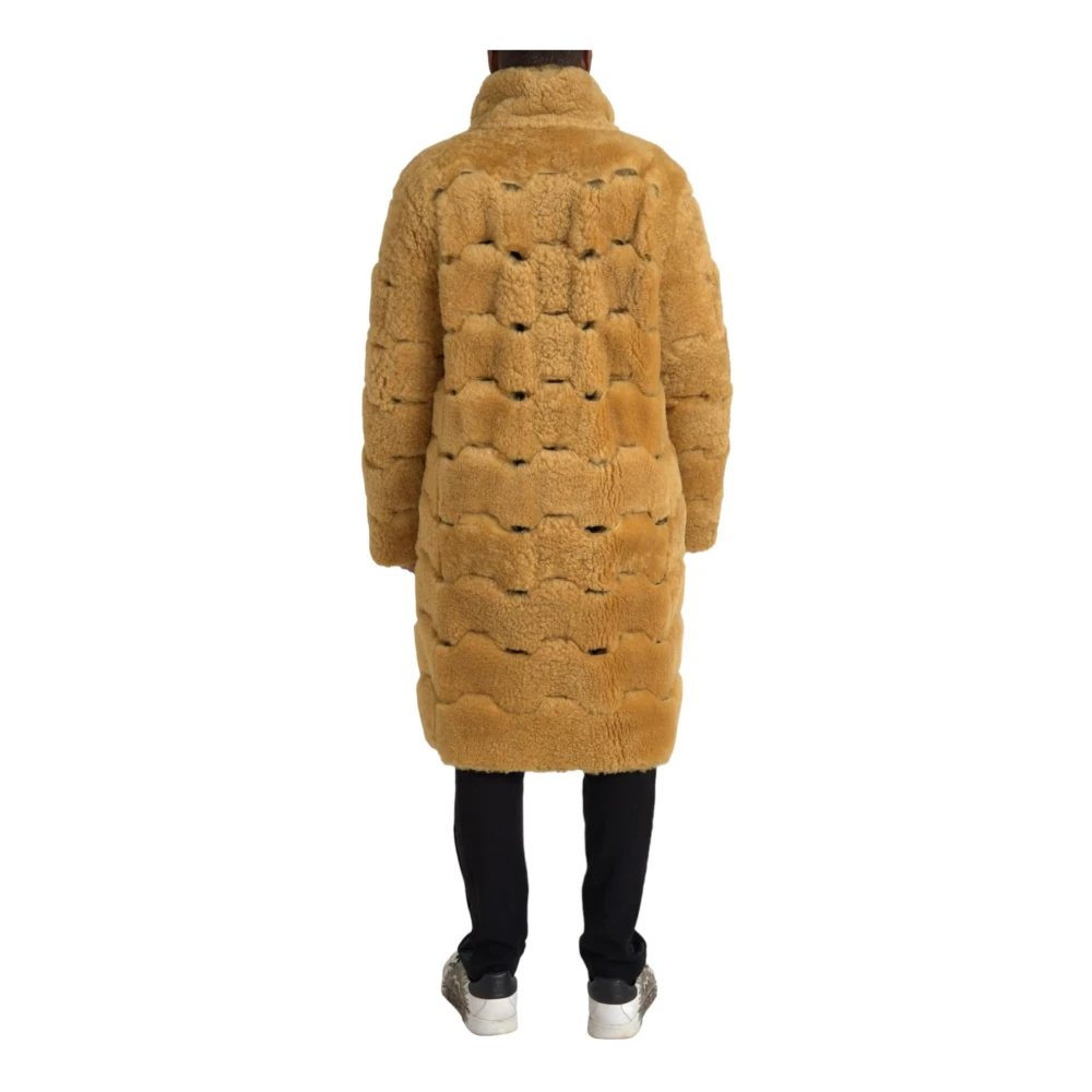 Bottega Veneta Gele Shearling Lange Jas Yellow Heren