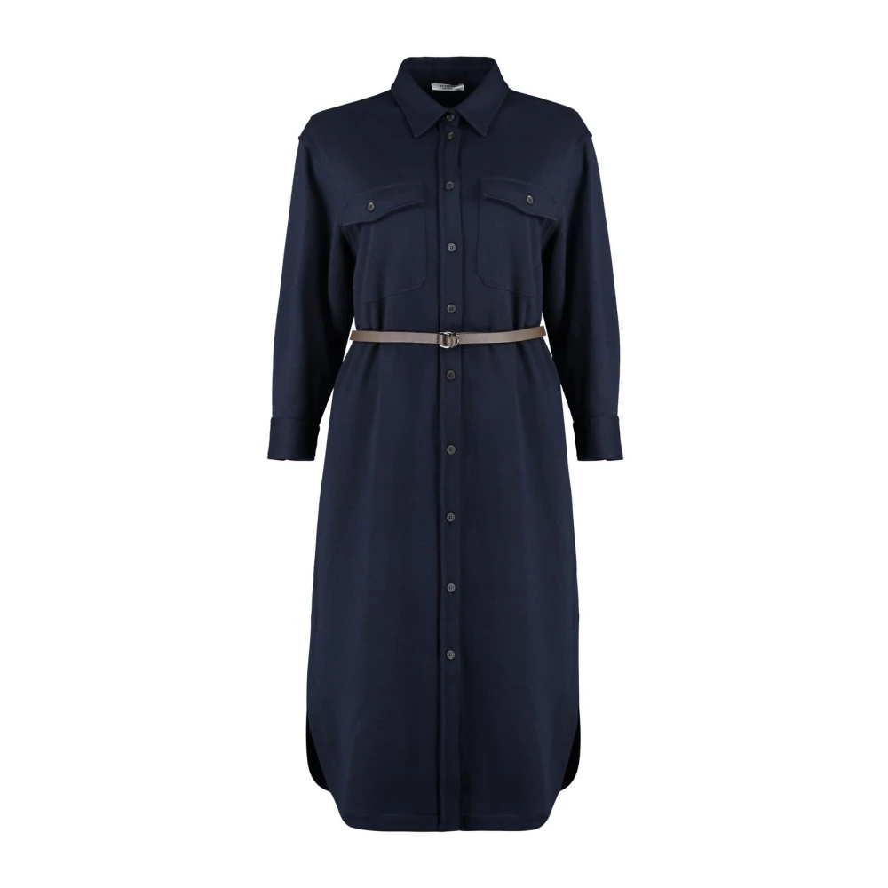 Peserico Blue Long Sleeve Belted Shirt Dress - Female - Shirt Dresses - M - Dresses