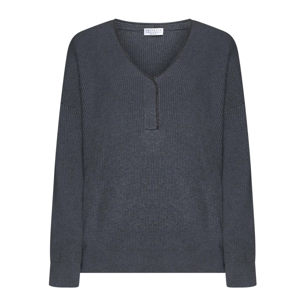 BRUNELLO CUCINELLI Grijze Trui V-Hals Stijl Gray Dames