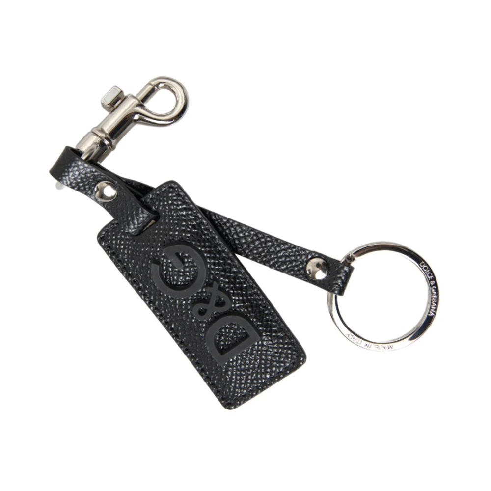 Dolce & Gabbana Men's Black/Silver Leather Keychain With Details