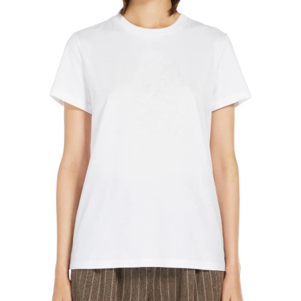 Max Mara Witte Rhinestone Crew Neck T-shirt White Dames