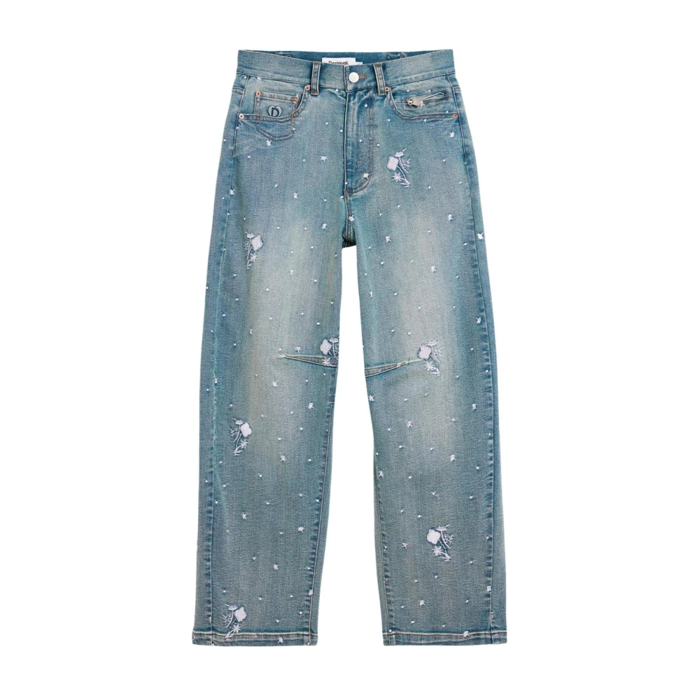 Desigual Damen Blau Jeans Mit Used-Effekt Mit Reißverschluss Und Knopfverschluss