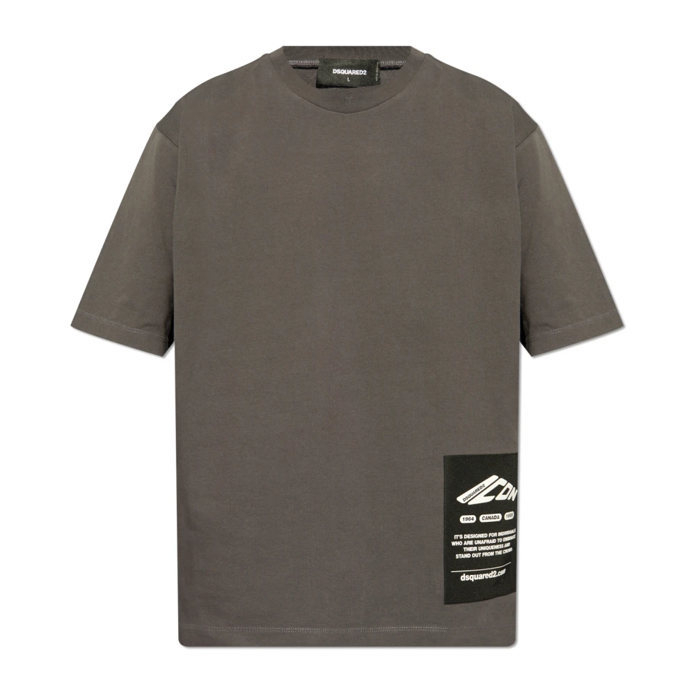 Dsquared2 T-shirt met logo patch Gray Heren