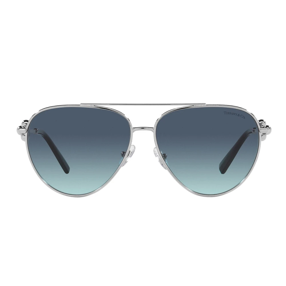 Tiffany Metalen Montuur Druppelvormige Zonnebril met Blauw Verloopglas Gray Dames