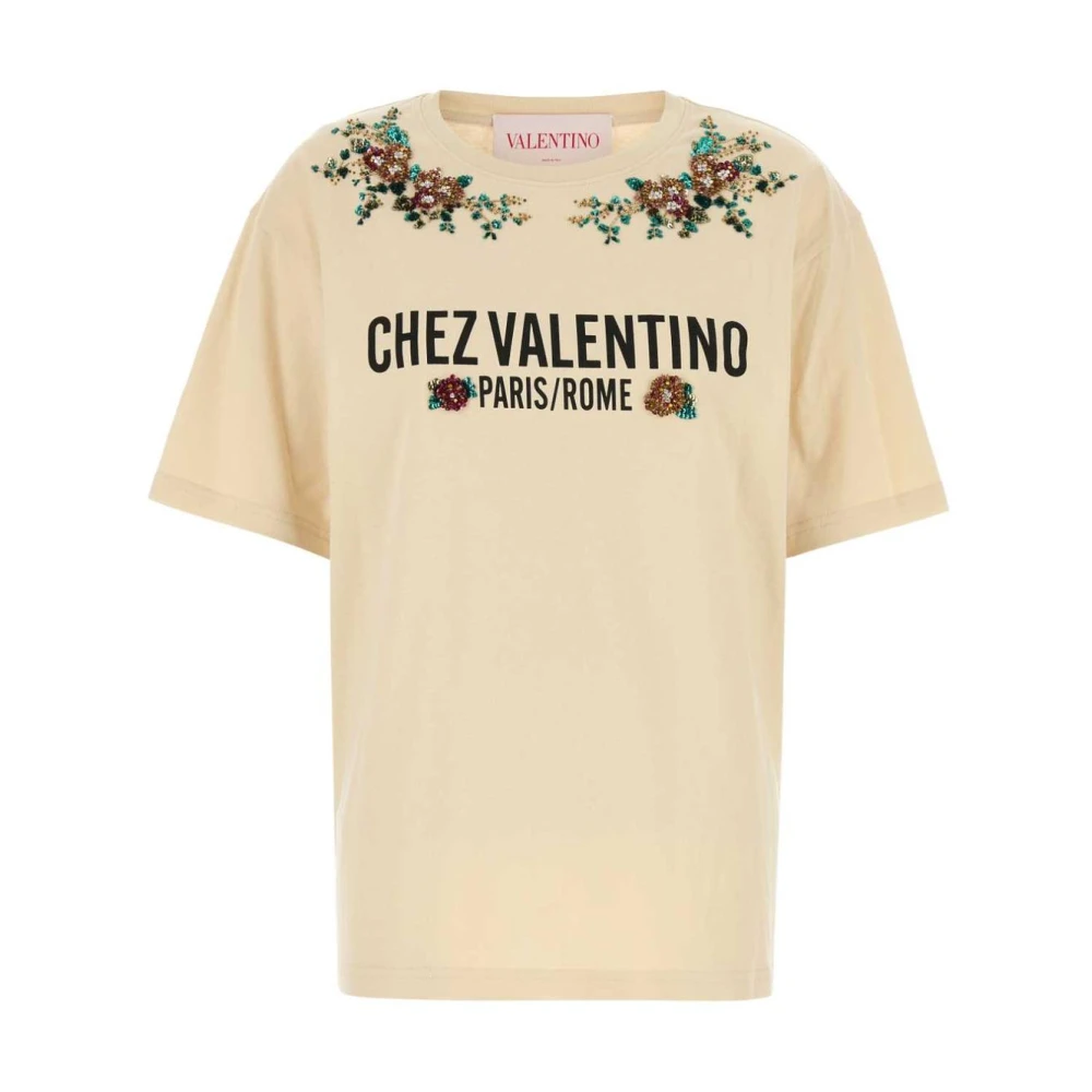 Valentino Garavani Women's Yellow T-Shirts, M, Embellished Cotton T-Shirt