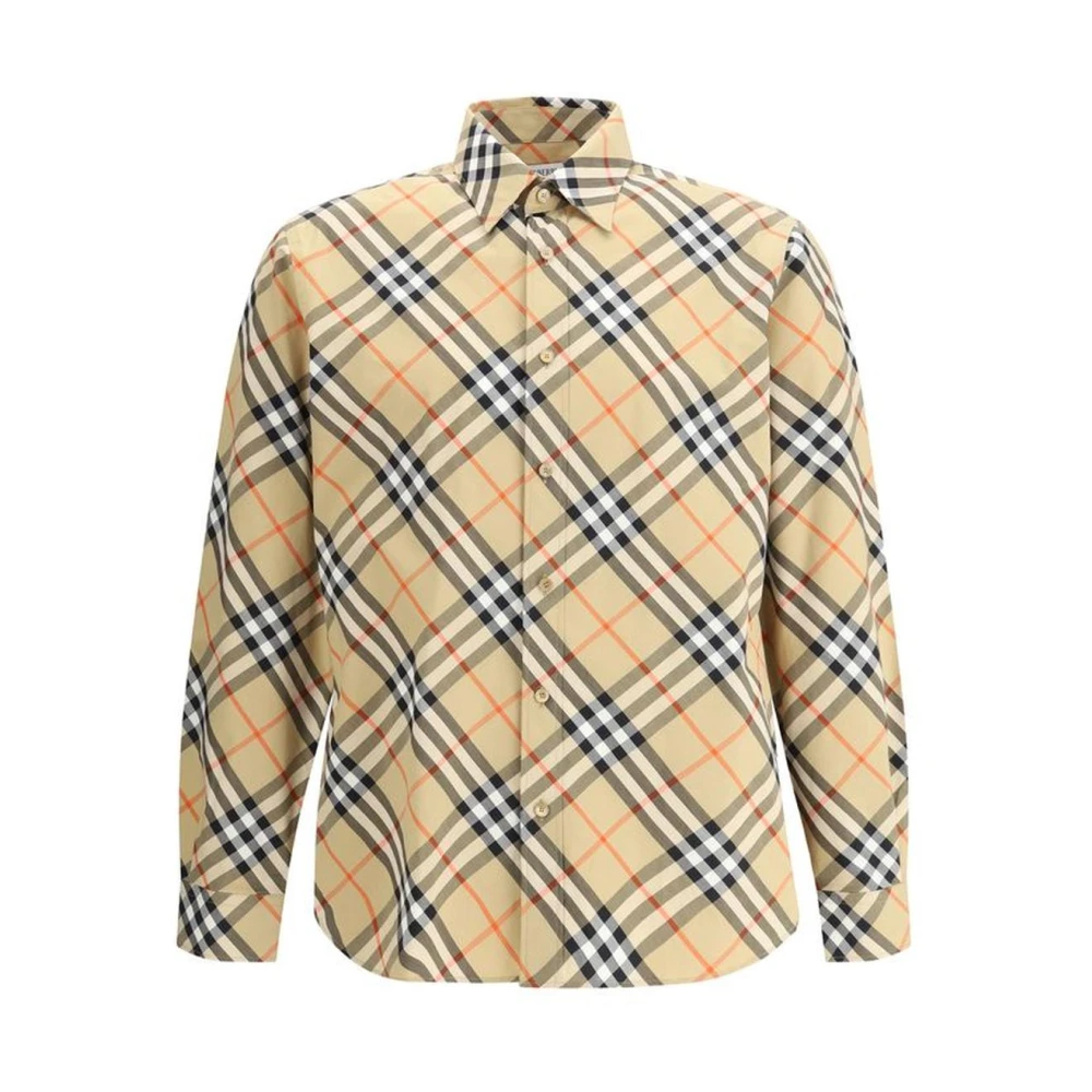 Burberry Geruite overhemd met verstelbare manchetten Beige Heren