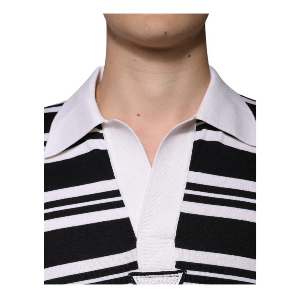 Dolce & Gabbana Gestreept Polo T-shirt van Zijdeblend Black Heren