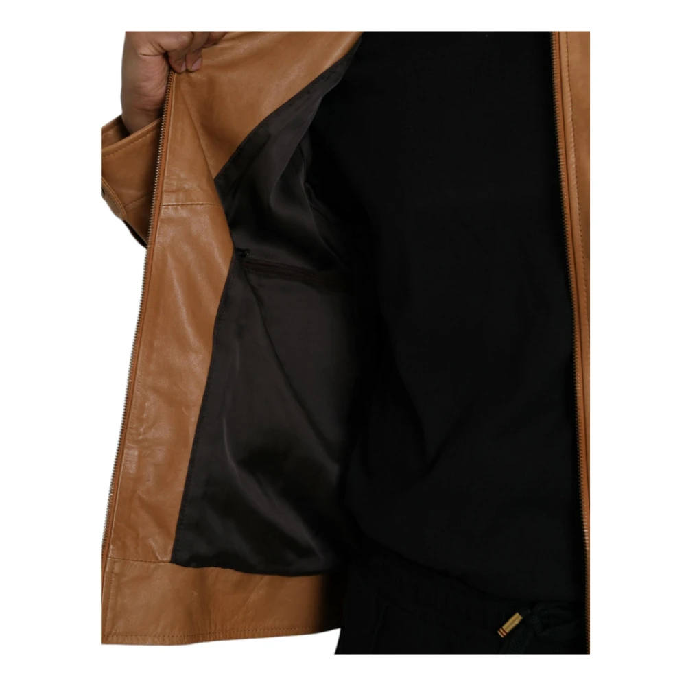 Dolce & Gabbana Bruin Leren Zip Blouson Jas Brown Heren