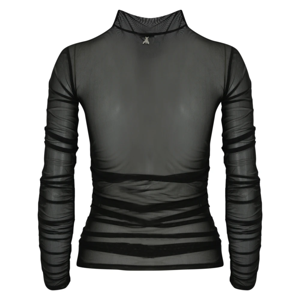 PATRIZIA PEPE Zwarte Doorschijnende Stretch Hoge Hals Longsleeve Top Black Dames