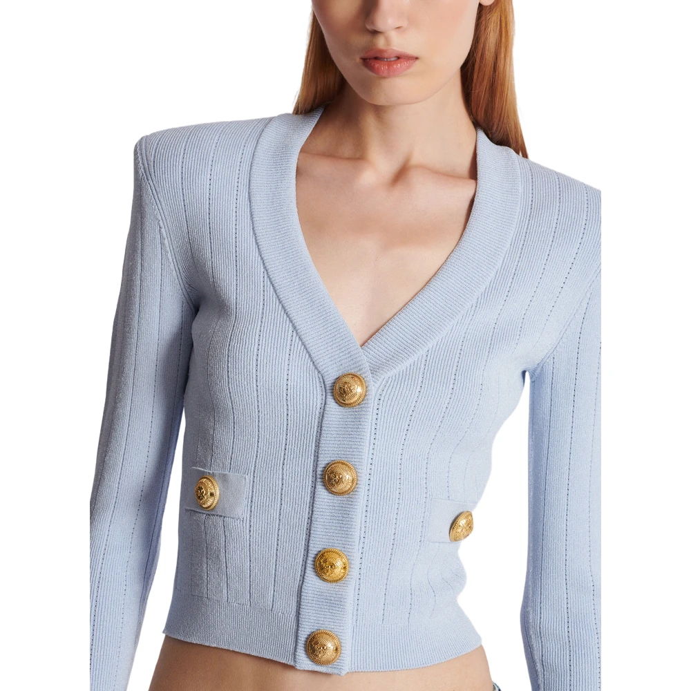 Balmain Geknipte gebreide vest Blue Dames