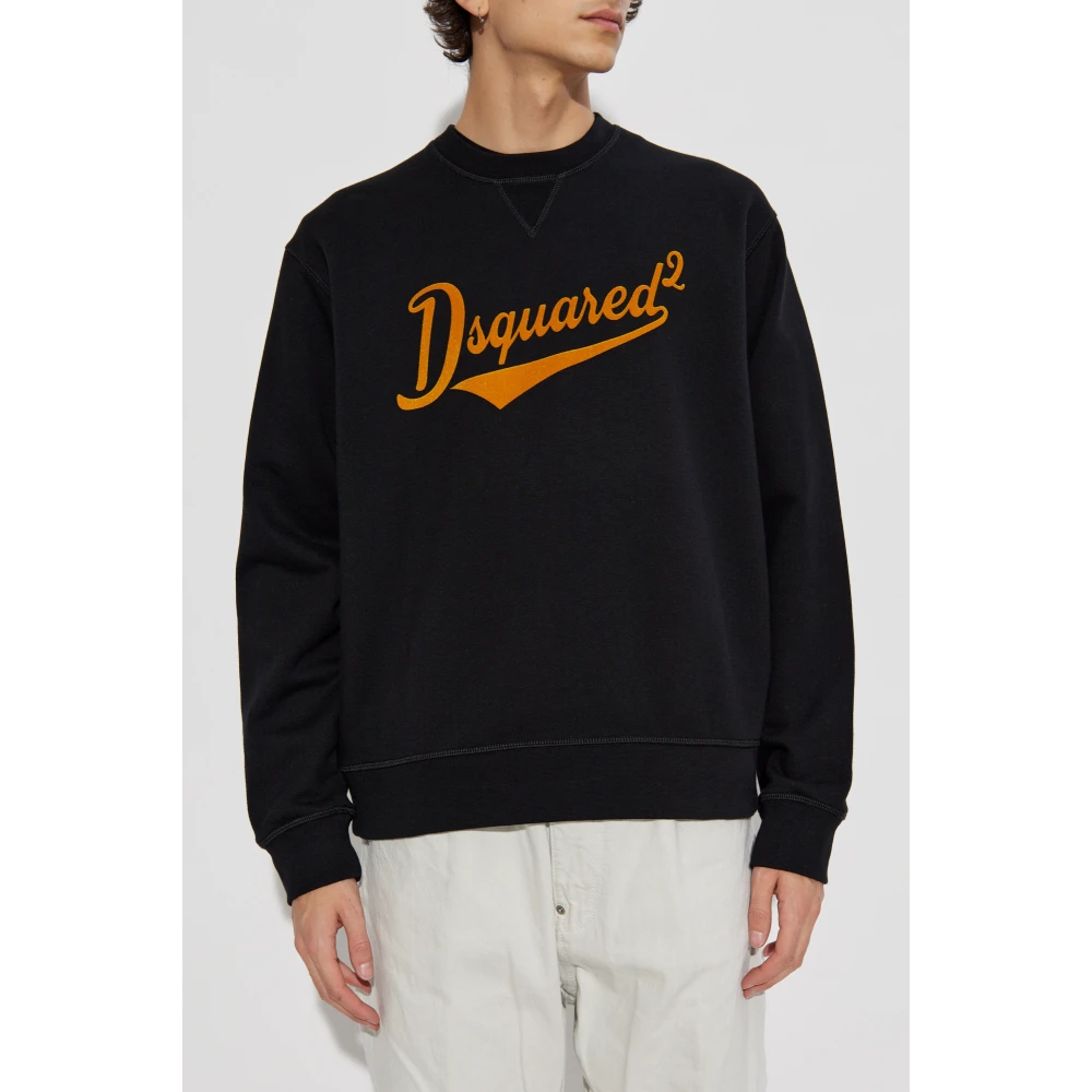Dsquared2 Sweatshirt met fluweelafwerking logo Black Heren