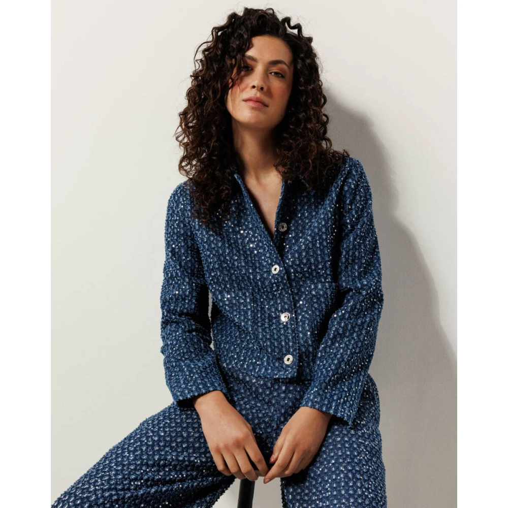 Tramontana Paillet Denim Jack Blue Dames