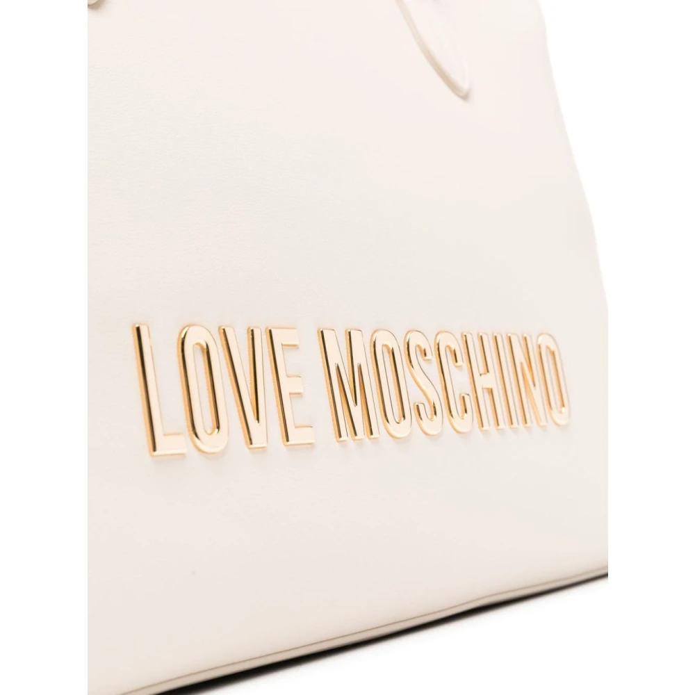 Love Moschino Ivoor Logo Tas met Gouden Plaque Beige Dames