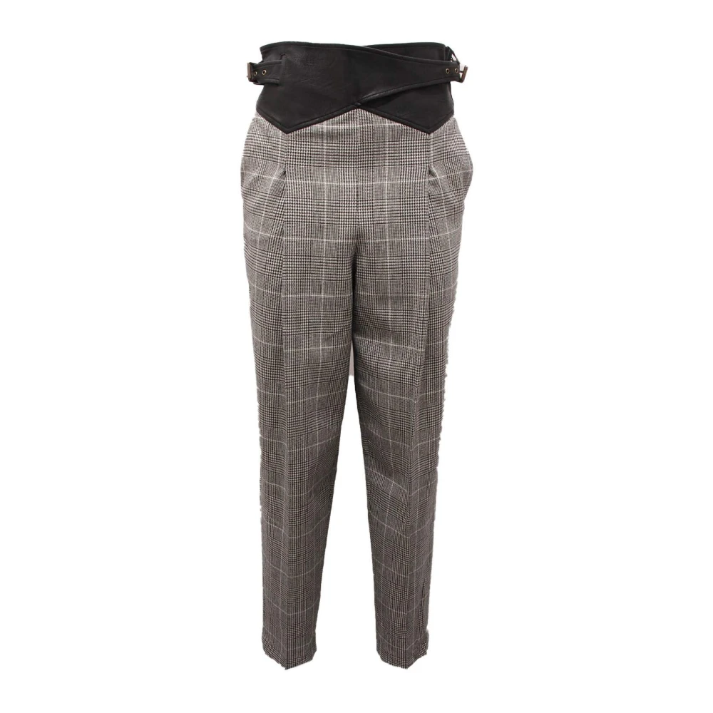 Twinset Women's Black Wool Blend Plaid Trousers