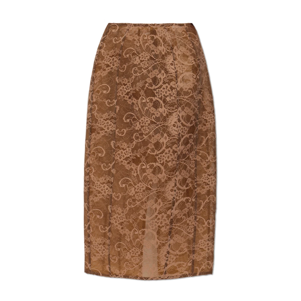 Acne Studios Women's Brown Midi Skirts, S, Lace Skirt With Slit