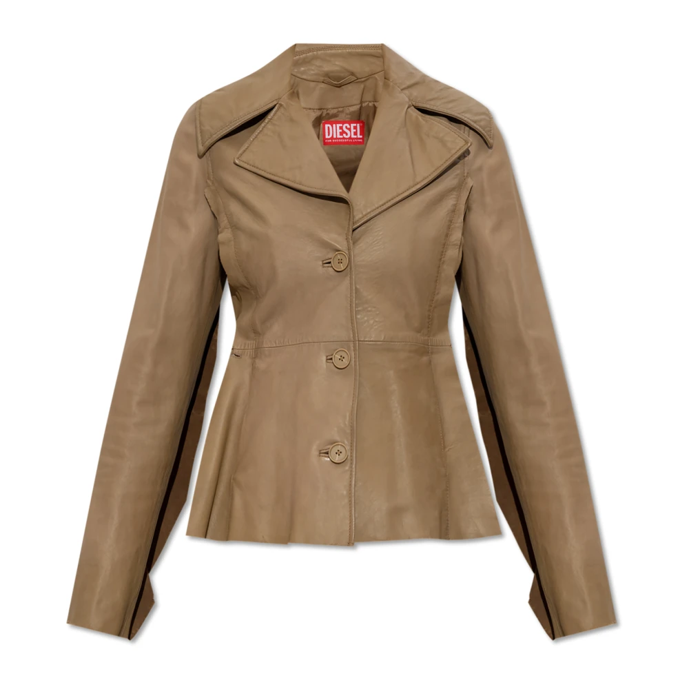 Diesel Women's Beige Light Jackets, S, Leather Jacket L-Atoya