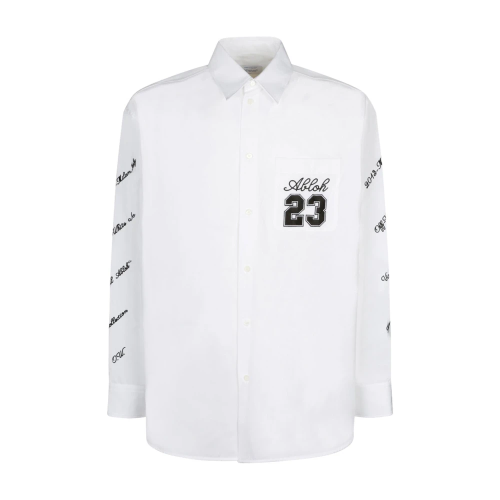 Off White Vit Logotyp Broderad Bomullsskjorta