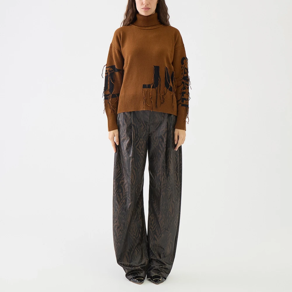 Just Cavalli Logo Fringe Trui Tabak Zwart Brown Dames