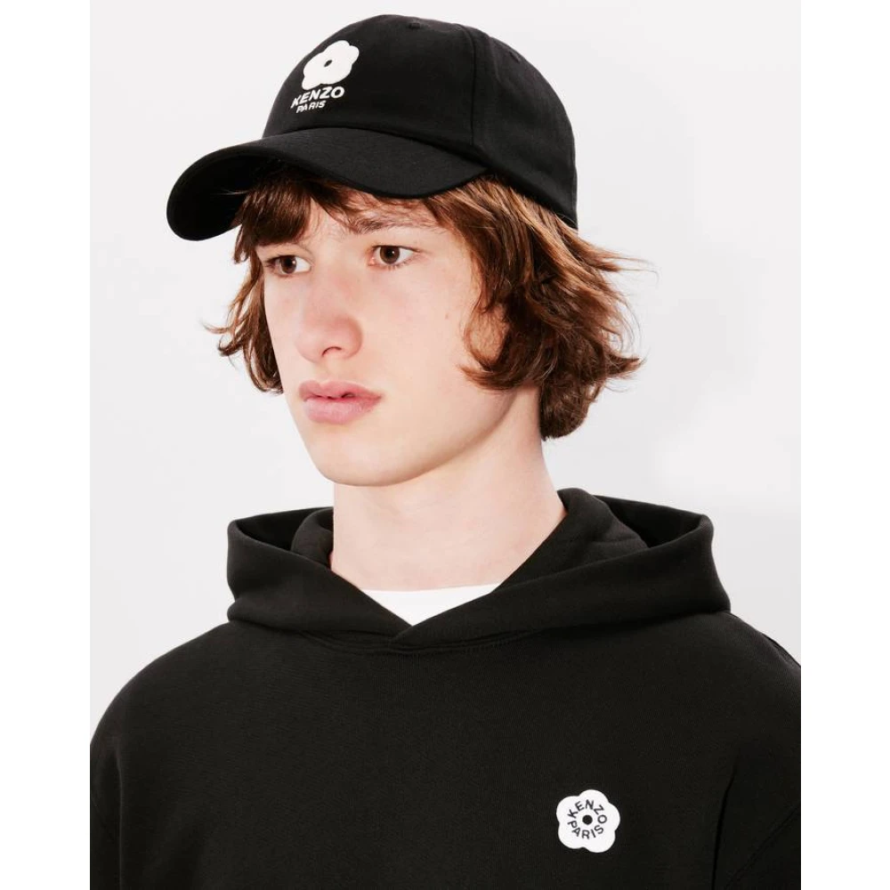 Kenzo Zwarte Katoenen Pet met Boke Bloem Borduursel Black Heren