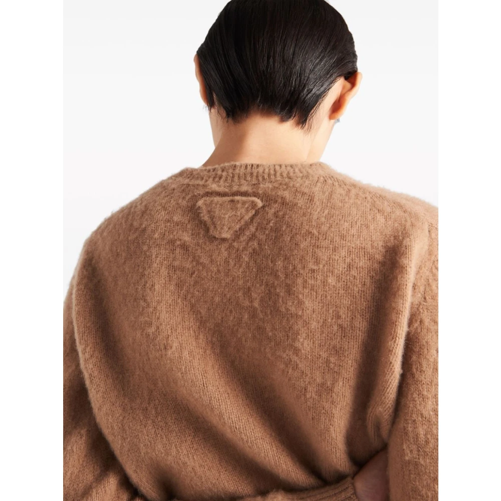 Prada Kameel Cashmere Triangle Logo Sweater Brown Dames