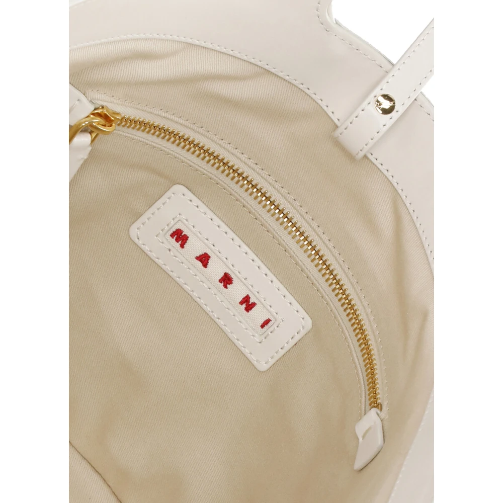 Marni Witte Katoenmix Handtas met Logo White Dames