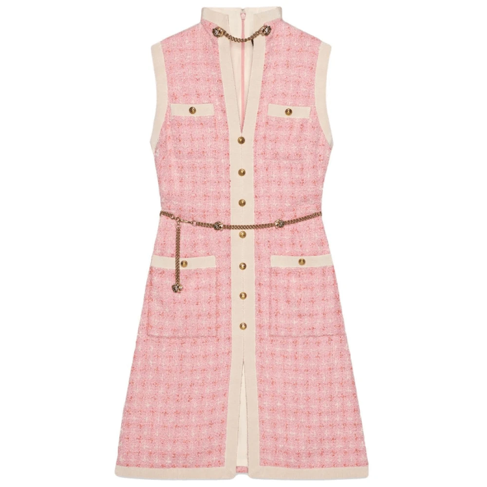 Gucci Korte Tweed Jurk met Kettingriem Pink Dames