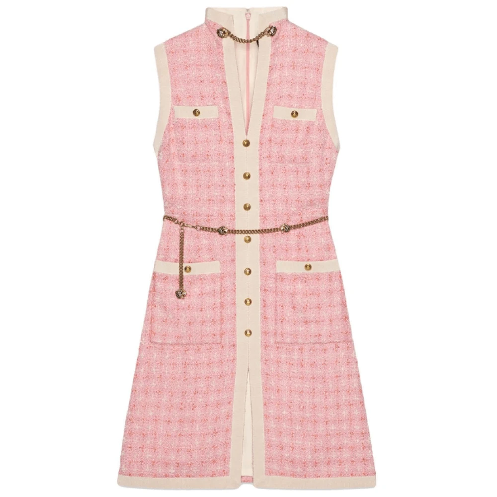 Gucci Kort tweedklänning med kedjebälte Pink, Dam