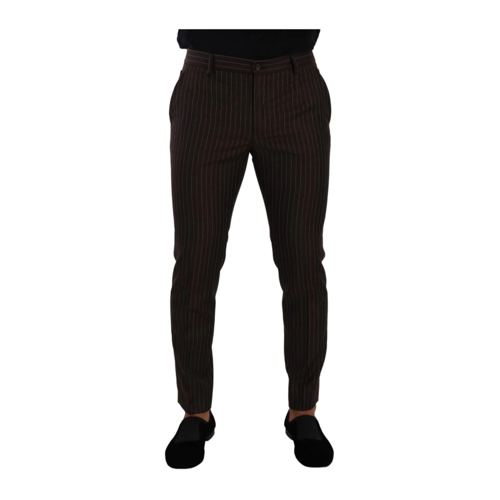 Dolce & Gabbana Men's Brown Suit Trousers, M, Luxury Striped Dress Trousers