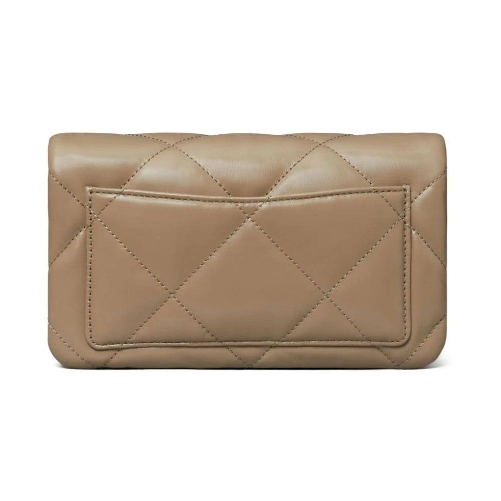 TORY BURCH Gewatteerde leren portemonnee met kettingriem Beige Dames