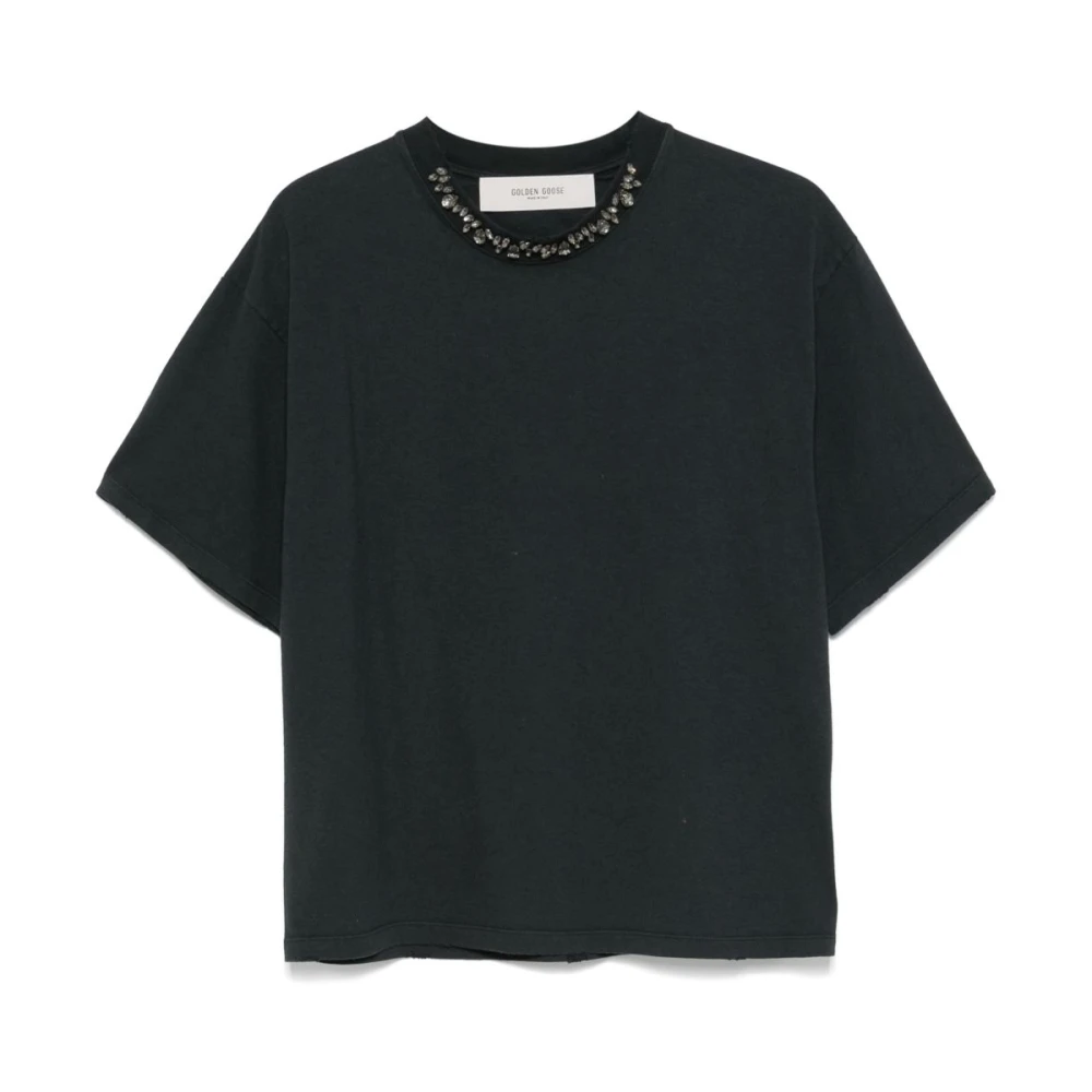 Golden Goose Vintage katoenen T-shirt met zwarte stenen Black Dames