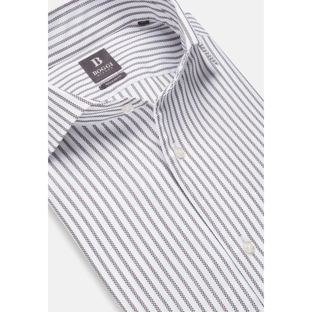 Boggi Milano Gestreept katoenen Dobby overhemd regular fit Brown Heren