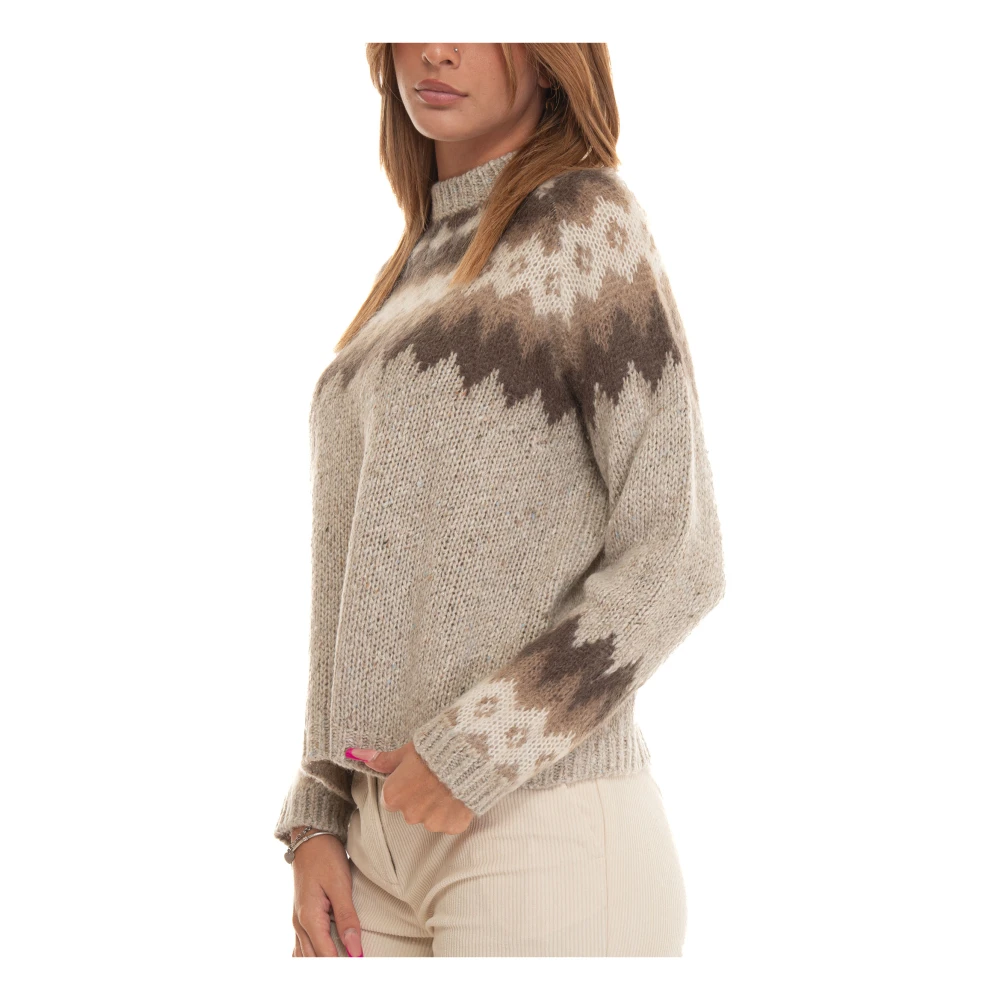 Woolrich Oversized Trui met Tegelpatroon Brown Dames