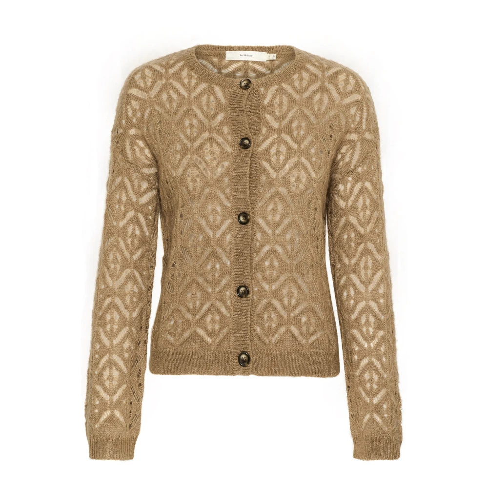 InWear Gemêleerde Gebreide Vest met Knoopsluiting Beige Dames