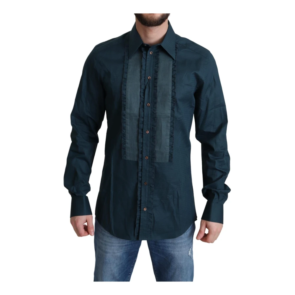 Dolce & Gabbana Men's Blue Casual Shirts, 2XL, Placket Cotton Dress Formal Shirt
