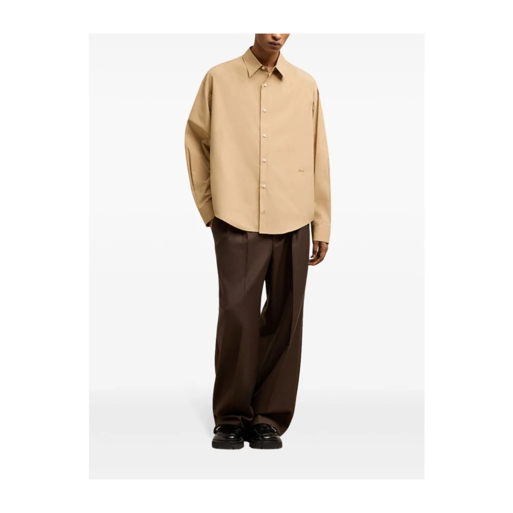 Ami Paris Casual Katoenen Overhemd voor Mannen Beige Heren