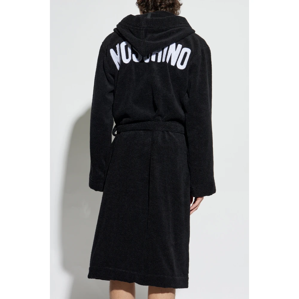 Moschino Katoenen badjas met capuchon Black Heren