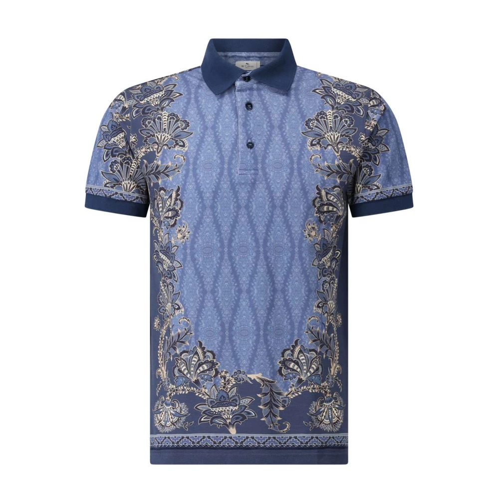 ETRO Bloemen Paisley Polo Shirt Blue Heren