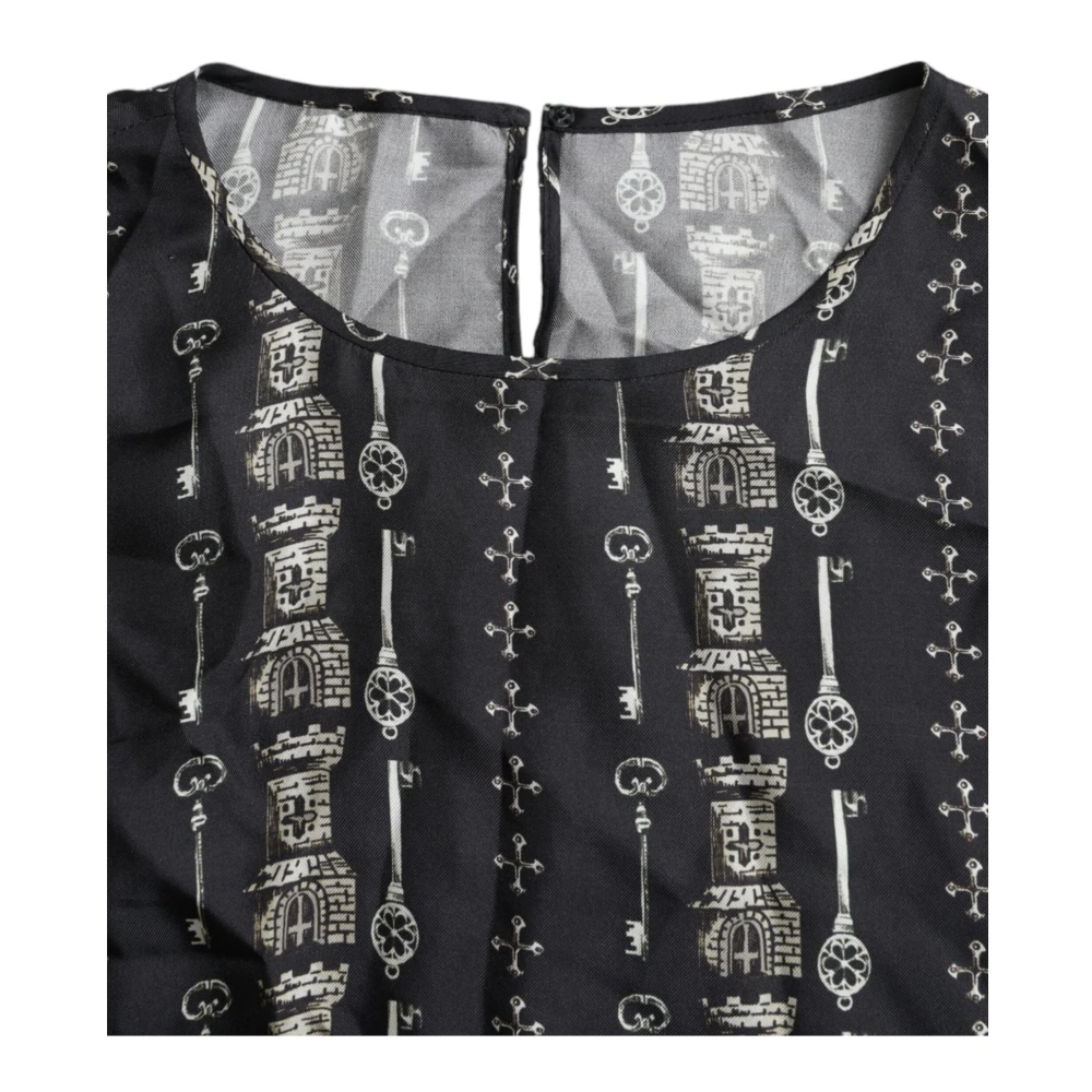 Dolce & Gabbana Middeleeuwse Sleutel Print Zijden Blouse Black Dames