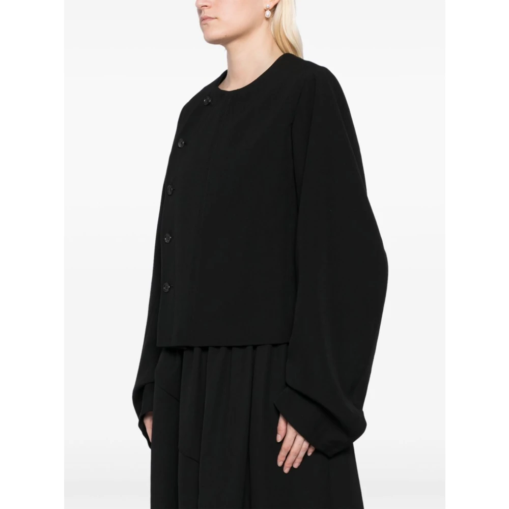 Comme des Garçons Zwarte Wollen Jas met Knoopsluiting Black Dames