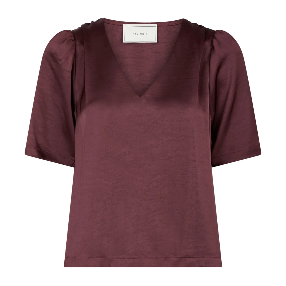 NEO NOIR Bordeaux Satijnen Blouse met Schouderpads Red Dames