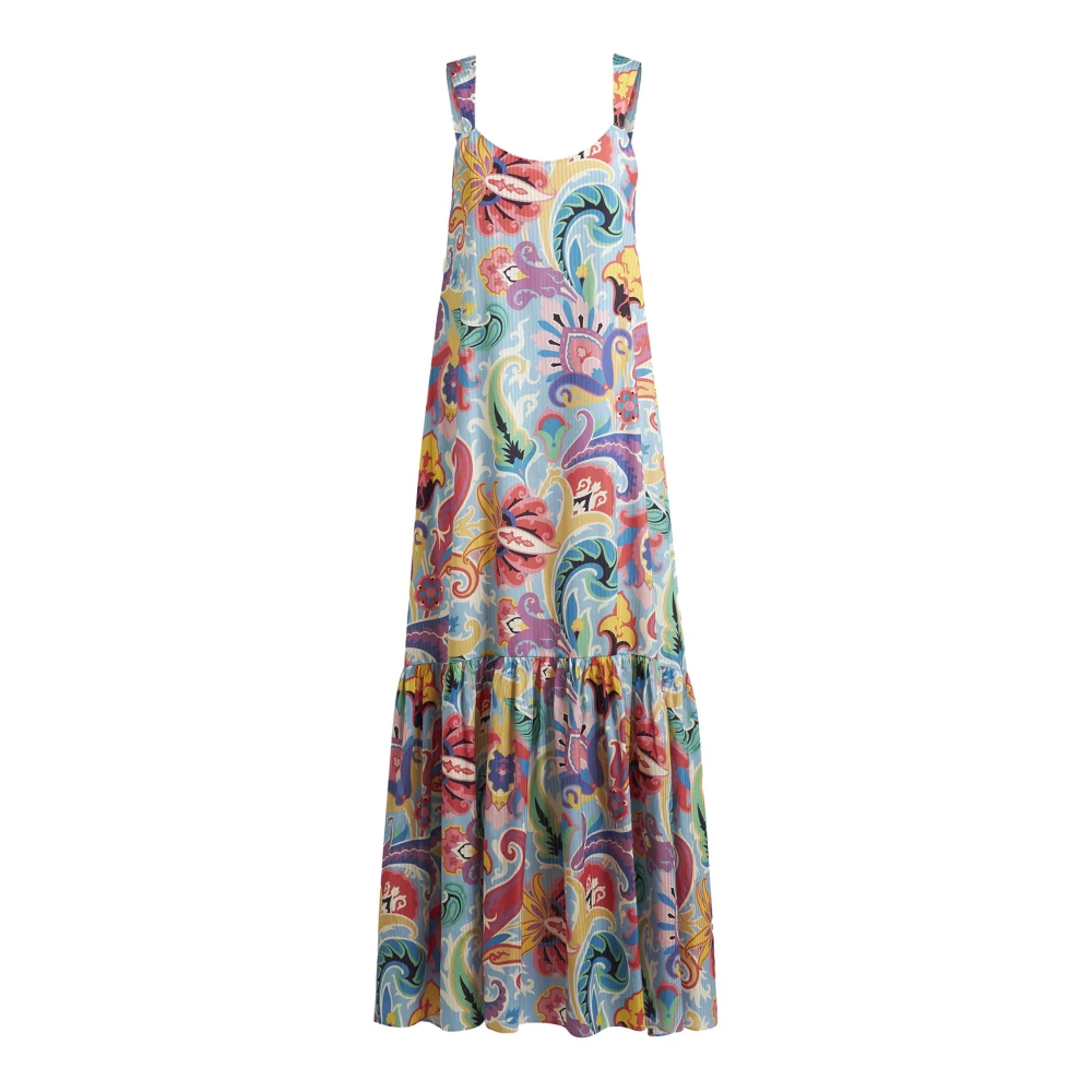 ETRO Heldere Blauwe Bloemen Paisley Maxi Jurk Multicolor Dames