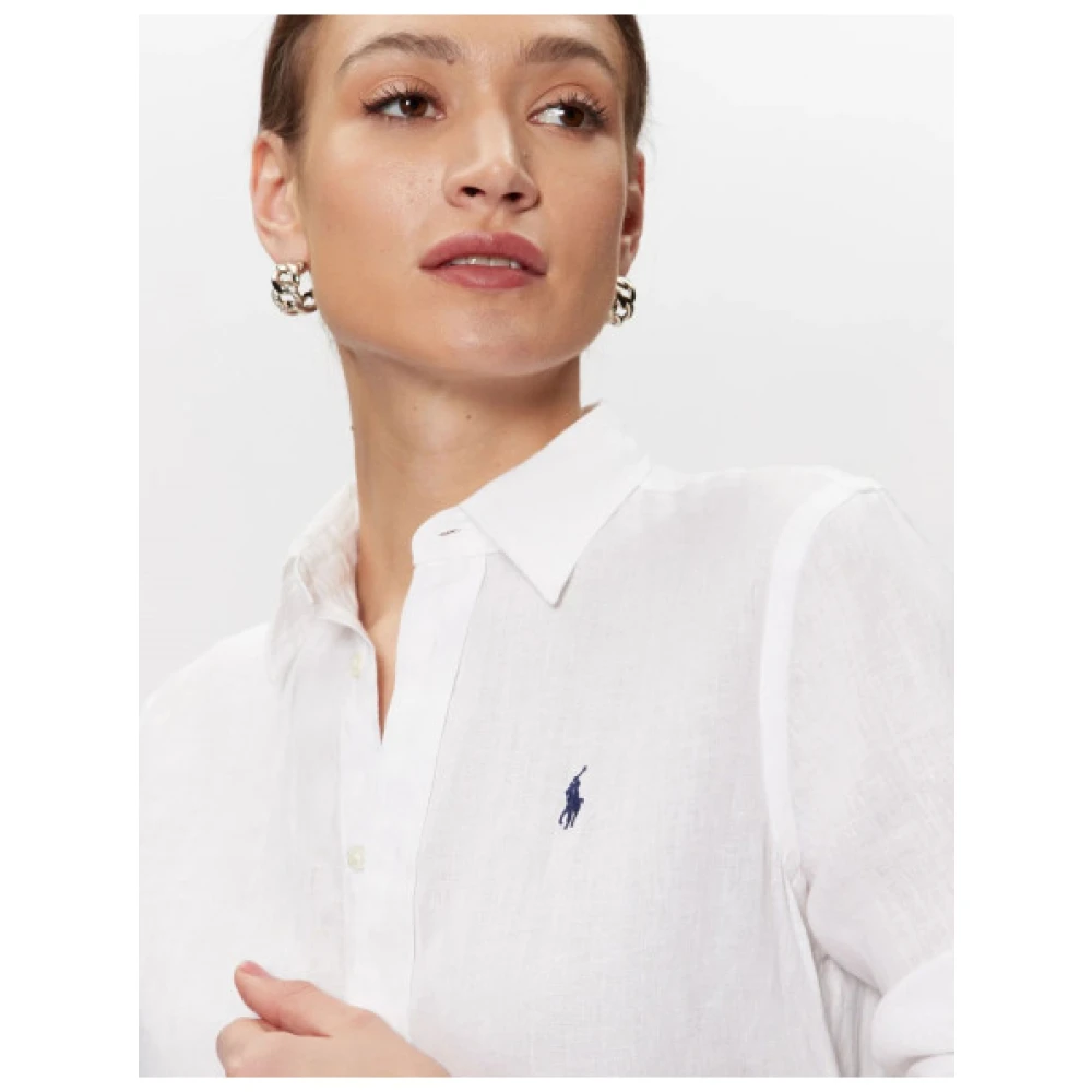 Polo Ralph Lauren Casual Linnen Overhemd met Geborduurd Logo White Dames