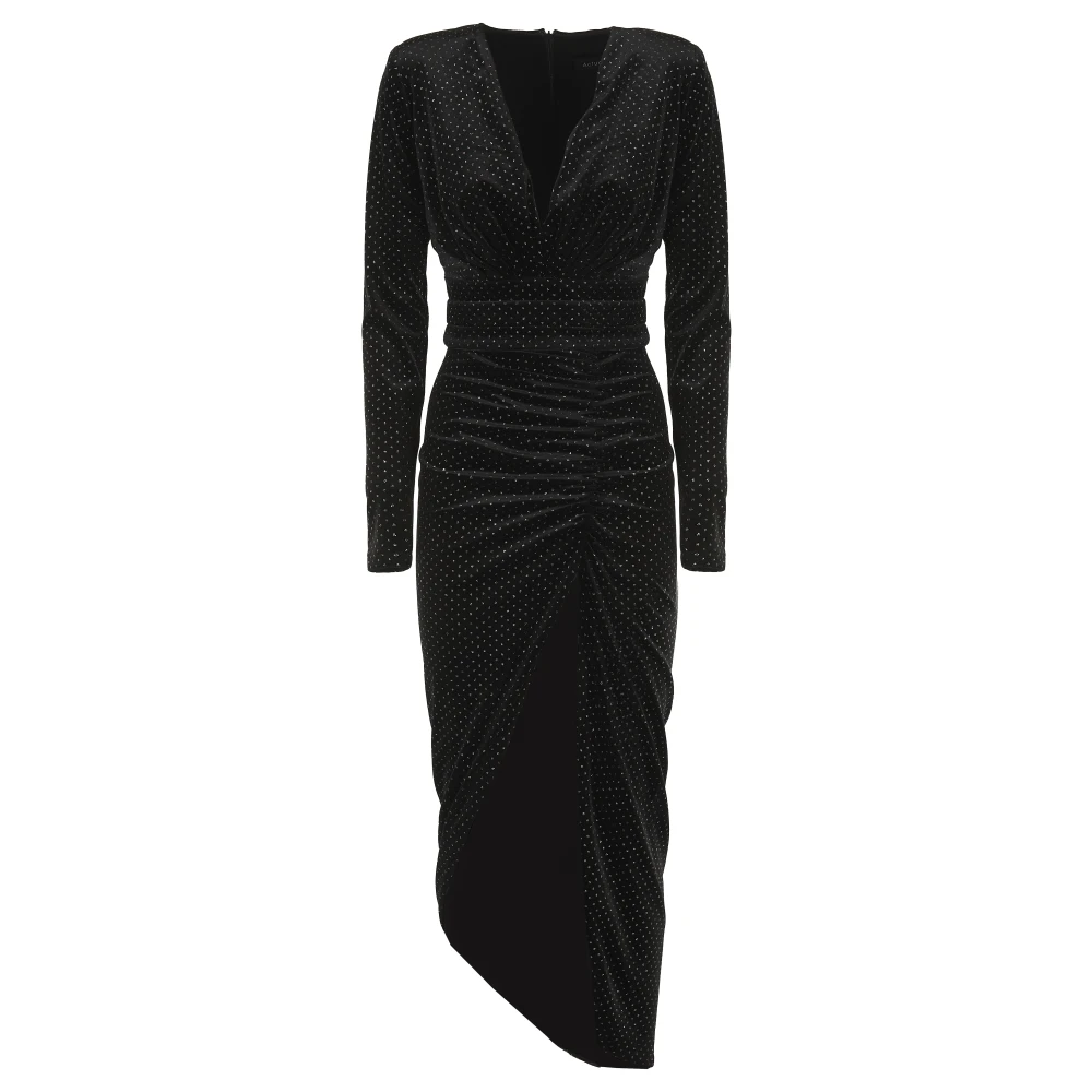Actualee Zwarte V-Hals Gedrapeerde Jurk Black Dames