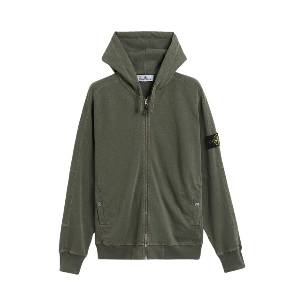 Stone Island Klassieke Zip Hoodie met Gewassen Look Green Heren