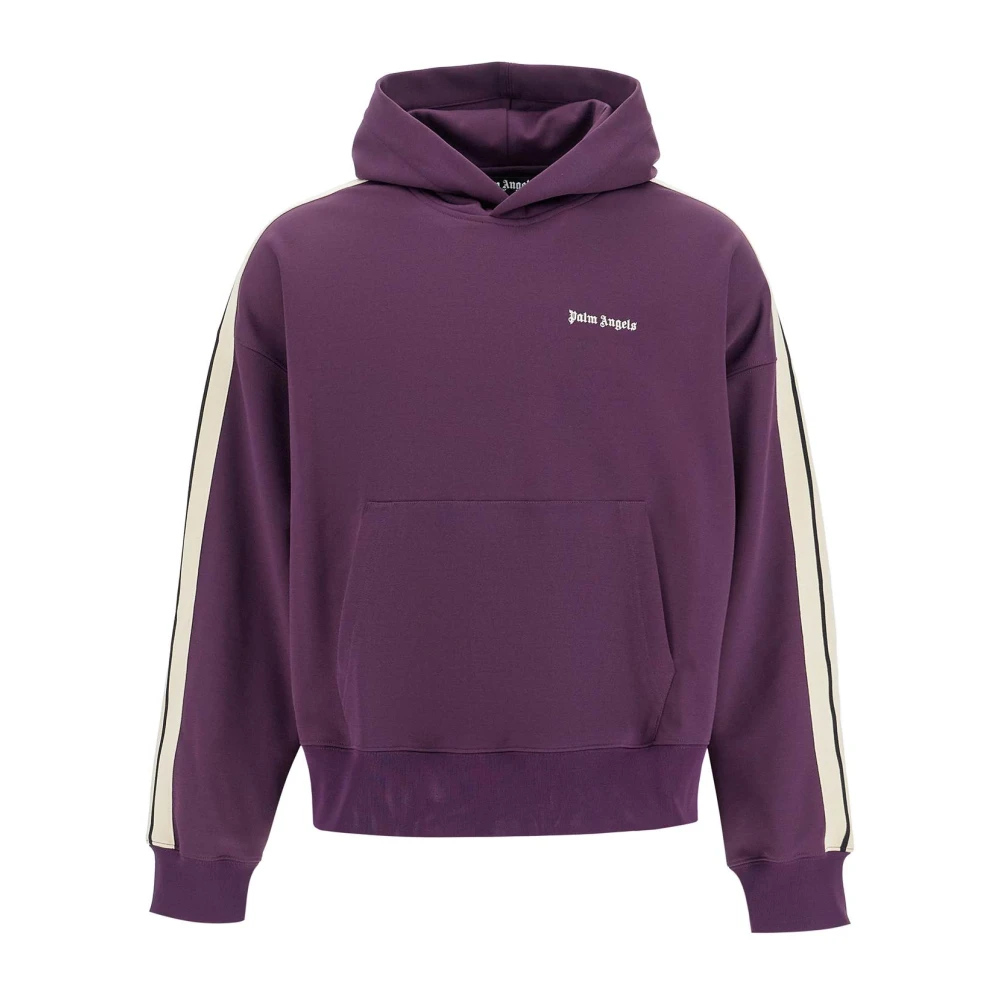Palm Angels Gestreepte Boxy Sweatshirt met Kangoeroezak Purple Heren
