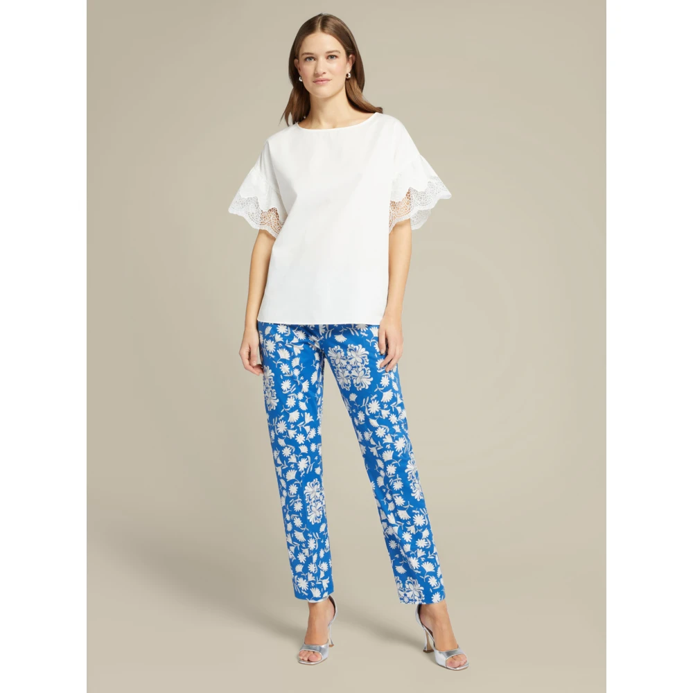 Elena Mirò Katoenen blouse met kanten randen White Dames