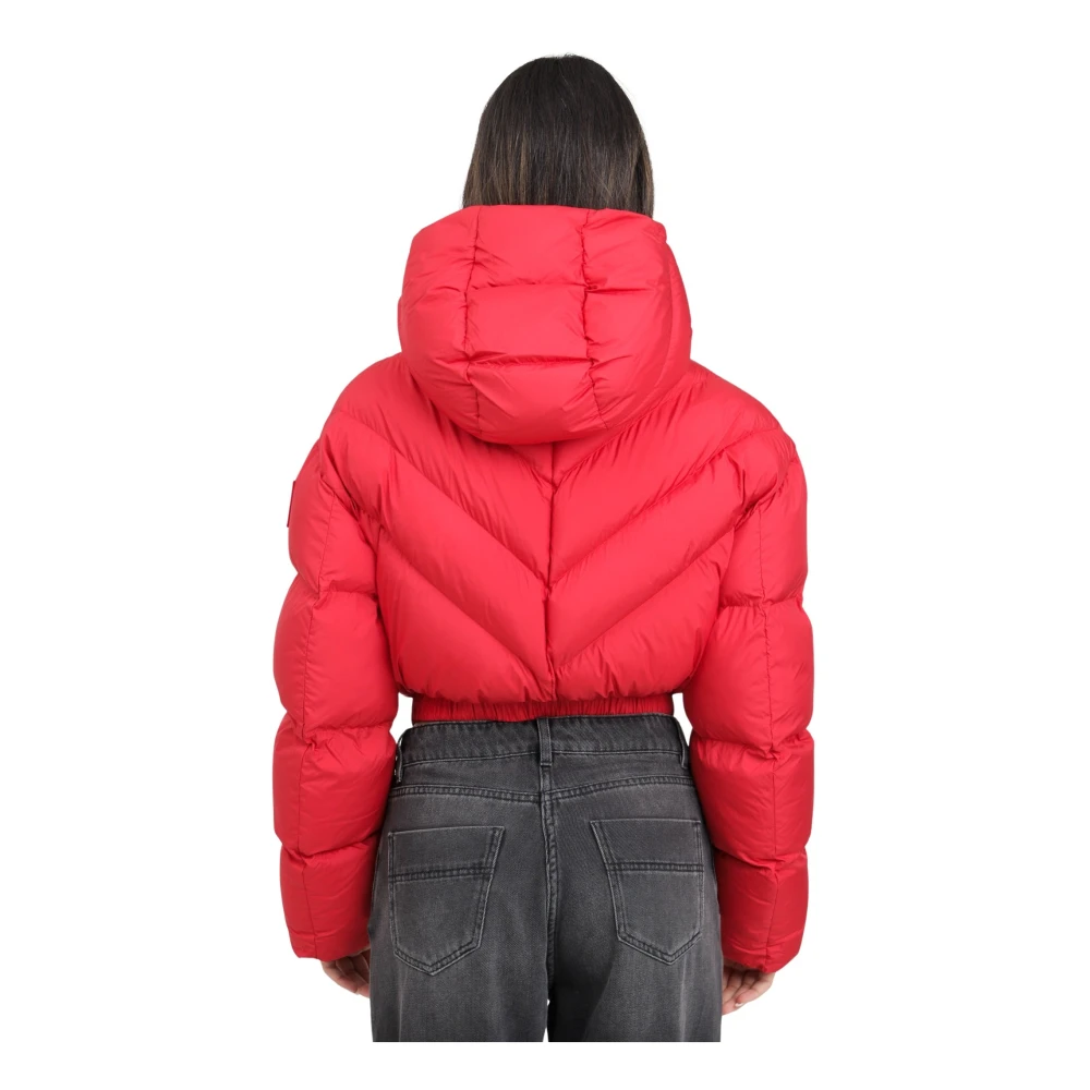 Elisabetta Franchi Rode Cropped Gewatteerde Jas met Afneembare Capuchon Red Dames